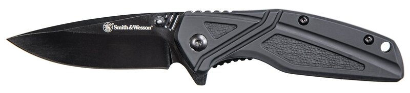 Smith & Wesson SW1101 6.89in Stainless Steel Folding Knife with 3in Drop Point Blade and Rubberized Handle for Outdoor, Tactical, Survival and EDC