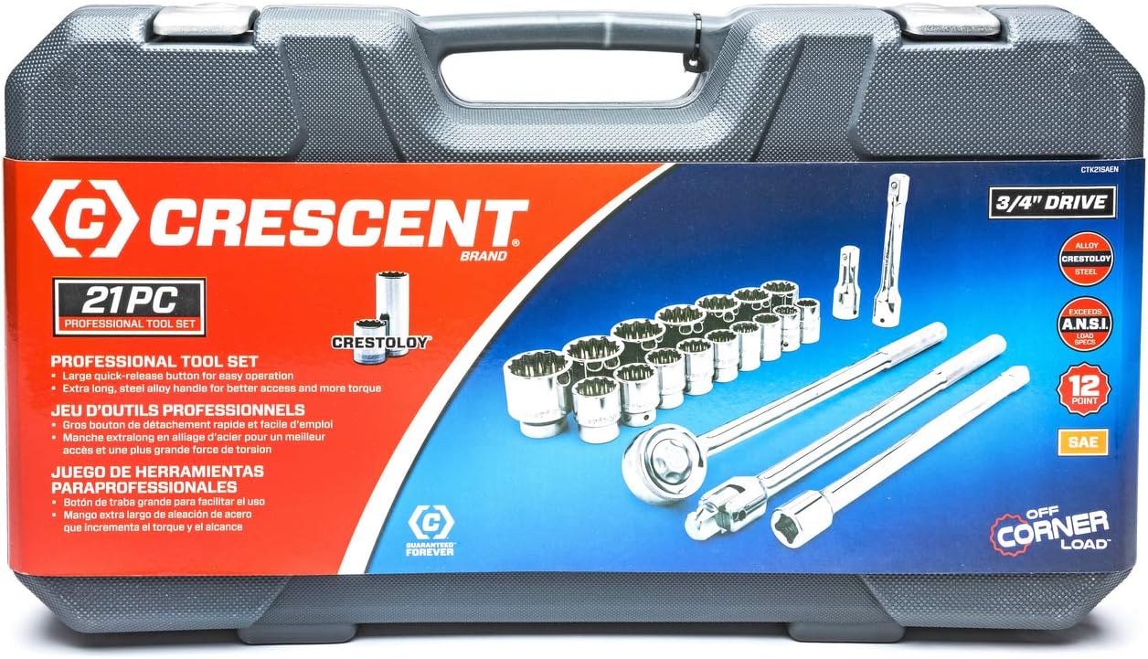 Crescent 21 Piece 3/4" Drive 12-Point SAE Socket Set CTK21SAEN (7/8"–2")