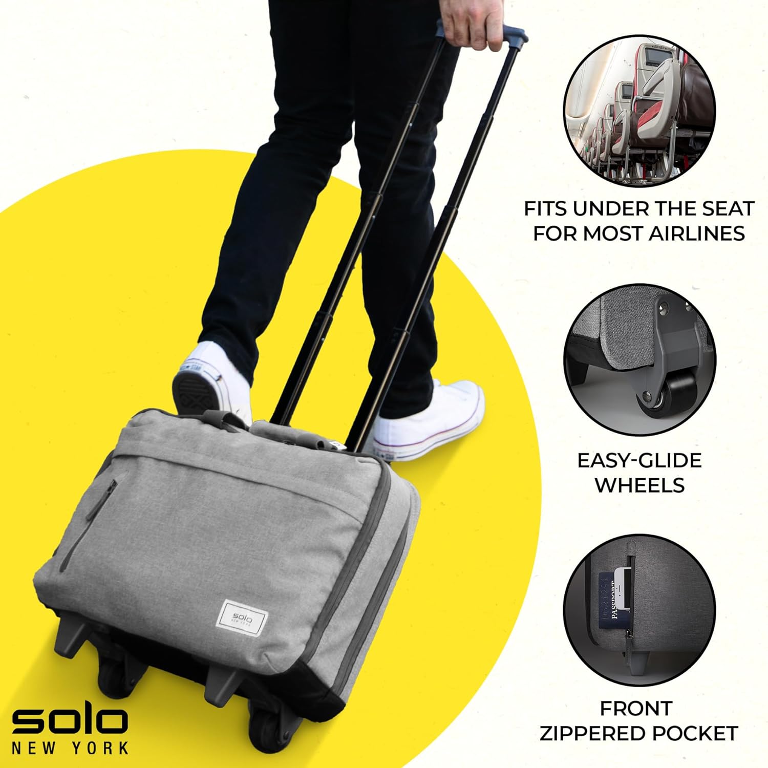 Solo New York Underseat Rolling Catalog Case - Roller Laptop Bag with Wheels, Wheeled Briefcase for Women & Men
