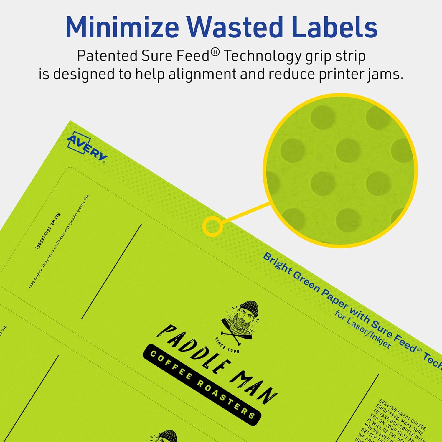 Avery Printable Rectangle Labels, Sure Feed Technology, 2-1/4" x 7-3/4", Bright Green, Print-to-The-Edge