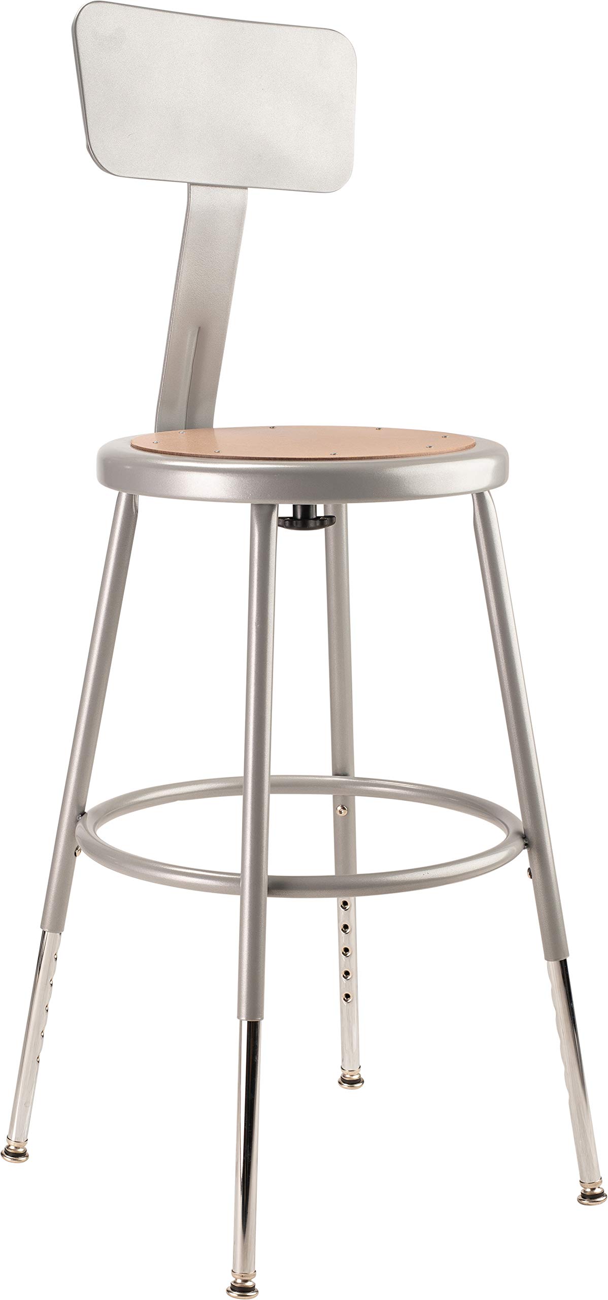 National Public Seating 6218HB Steel Stool with Hardboard Seat Adjustable and Backrest, 19"-27", Grey