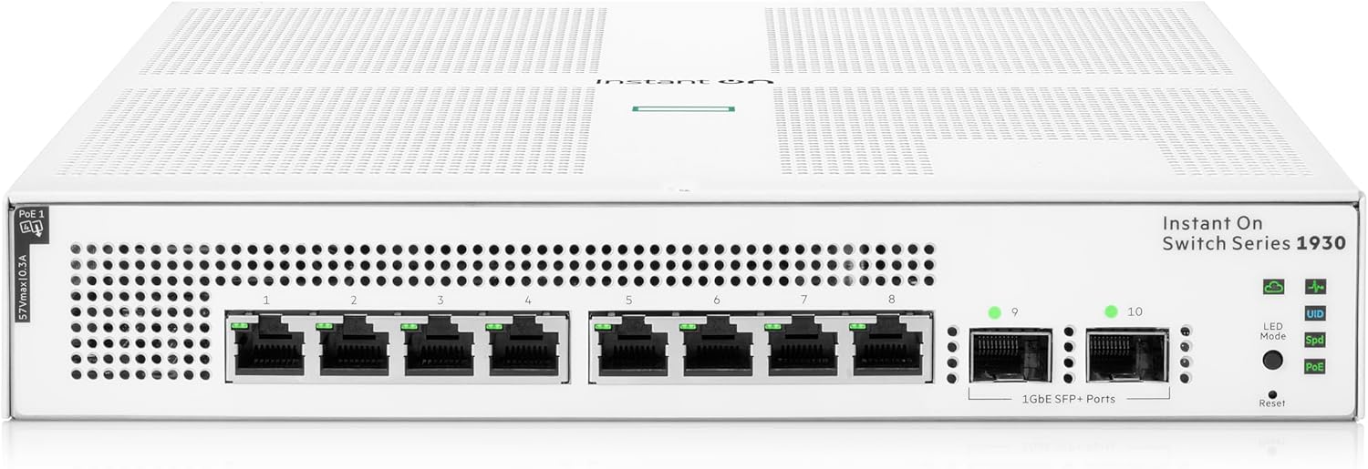 HPE Networking Instant On Switch Series 1930 8-Port Gb Smart-Managed Layer 2+ Ethernet Switch with PoE | 8X 1G | 2X SFP | 8X