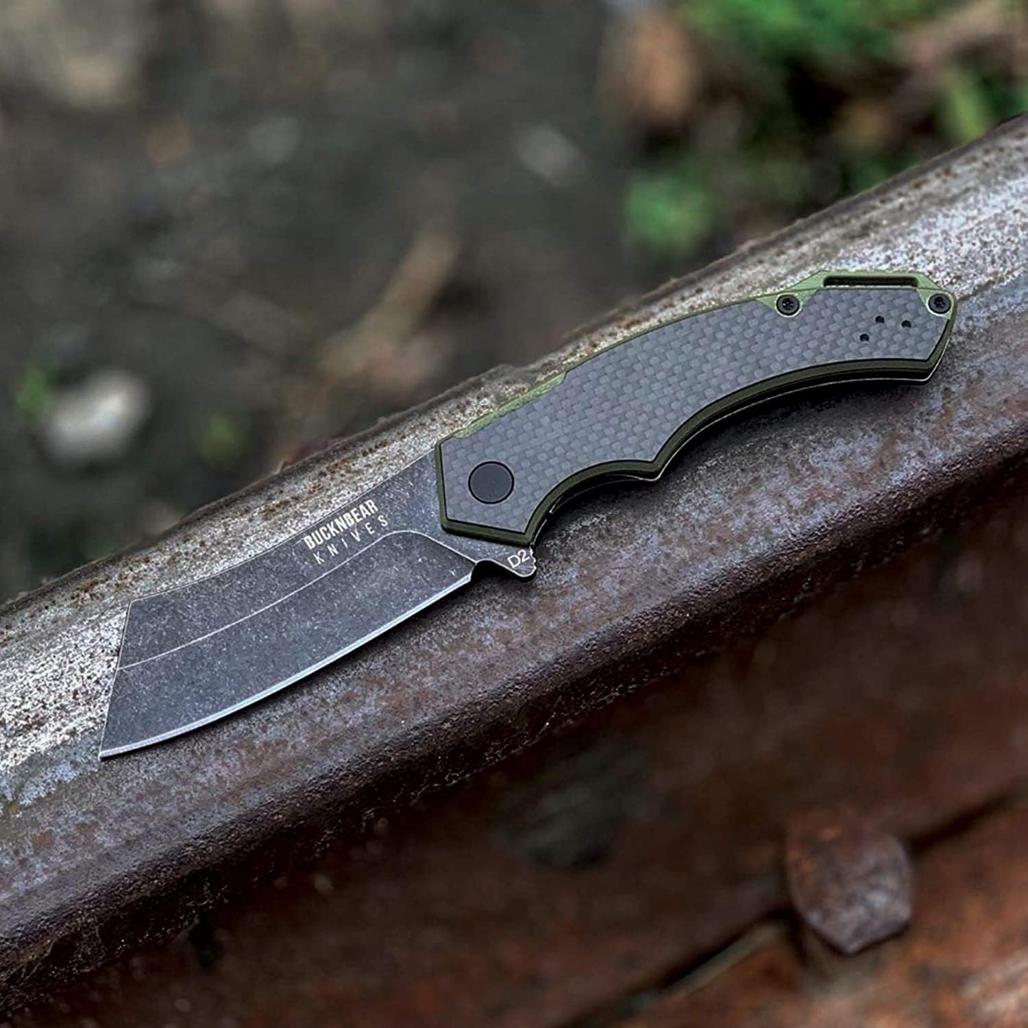 BucknBear EDC Cleaver Pocket Knife, 3.6 Inch Blade, Carbon Fiber Handle