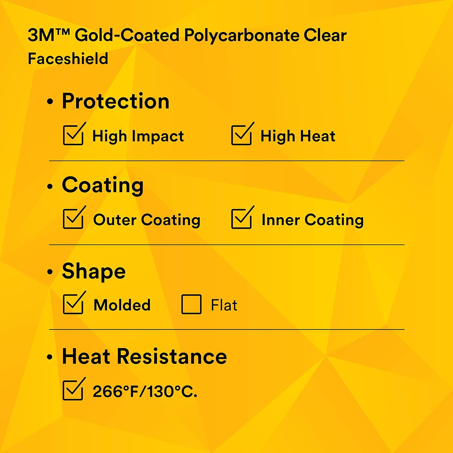 3M Total Performance Gold-Coated Face Shield Window WCP96G -00000, Polycarbonate, Clear