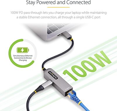 StarTech.com 2.5GbE USB-C to Ethernet Adapter, 100W PD Pass-Through, NBASE-T NIC, USB 3.0 Type-C 2.5G Multi Speed Network
