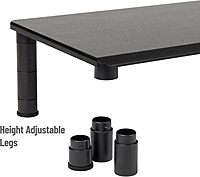 MIND READER Dual Monitor Stand, Height Adjustable Desktop Organizer Laptop Riser, 38.5" L x 11" W x 2.55-6.5" H, Black