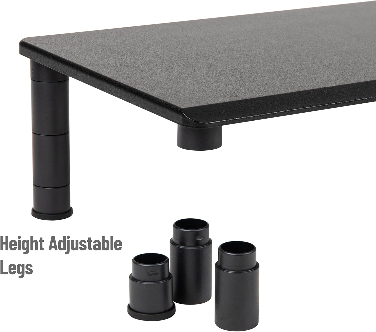MIND READER Dual Monitor Stand, Height Adjustable Desktop Organizer Laptop Riser, 38.5" L x 11" W x 2.55-6.5" H, Black