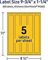 Avery Printable Rectangle Labels, Sure Feed Technology, 9-3/4" x 1-1/4", Bright Yellow, Print-to-The-Edge, Laser/Inkjet