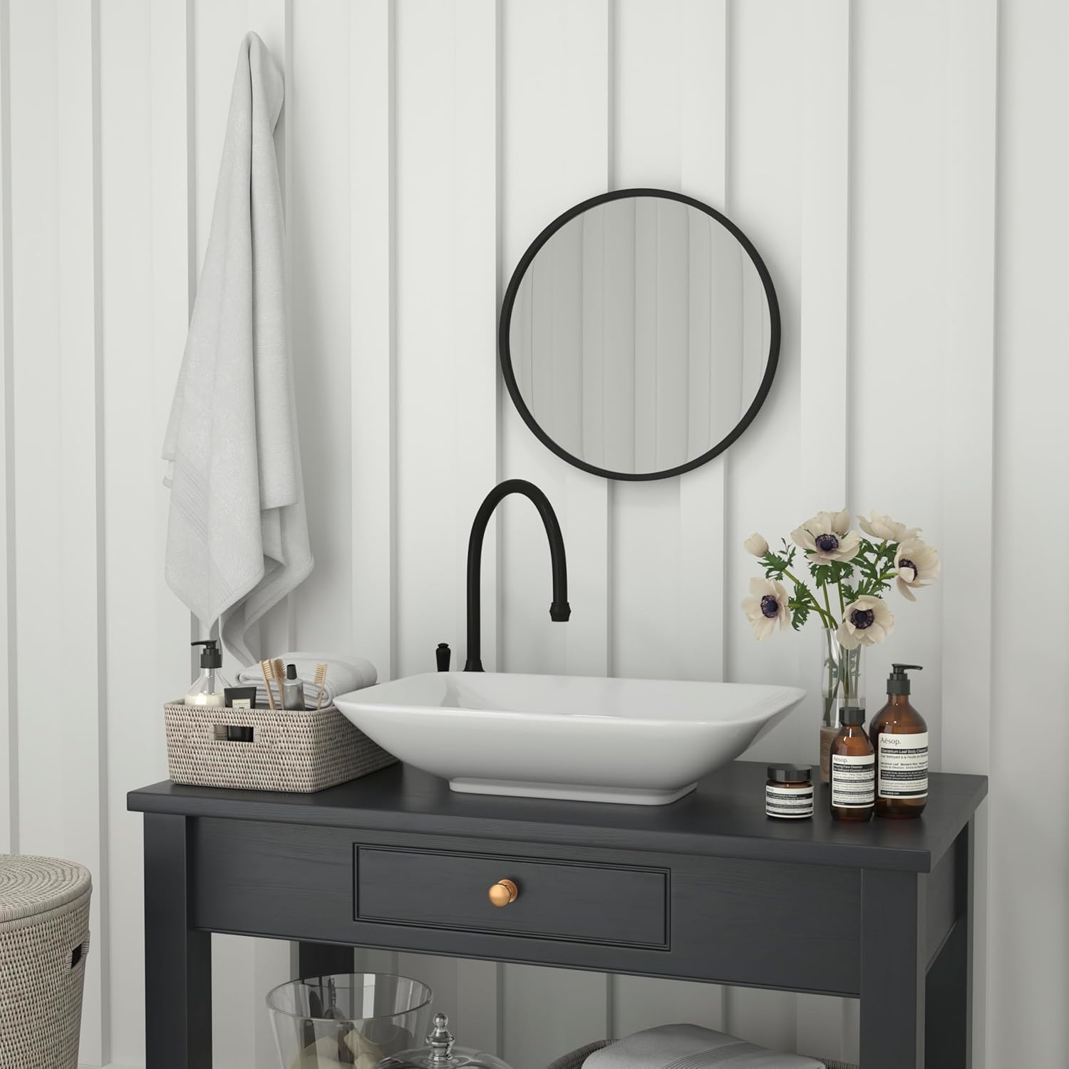 Flash Furniture Julianne Large Round Wall Mirror - Black Circle Accent Mirror