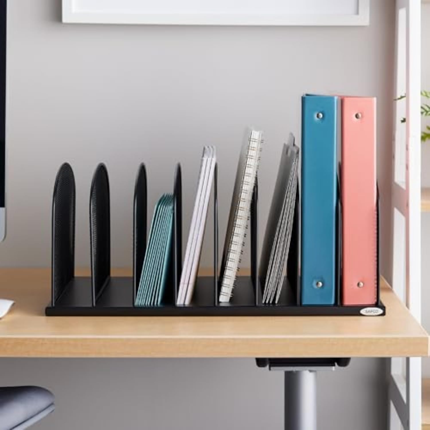 Safco Onyx Desk Organizer, 8 Side by Side Vertical Compartments, Office and Classroom Mailbox , Paper and Mail Sorter