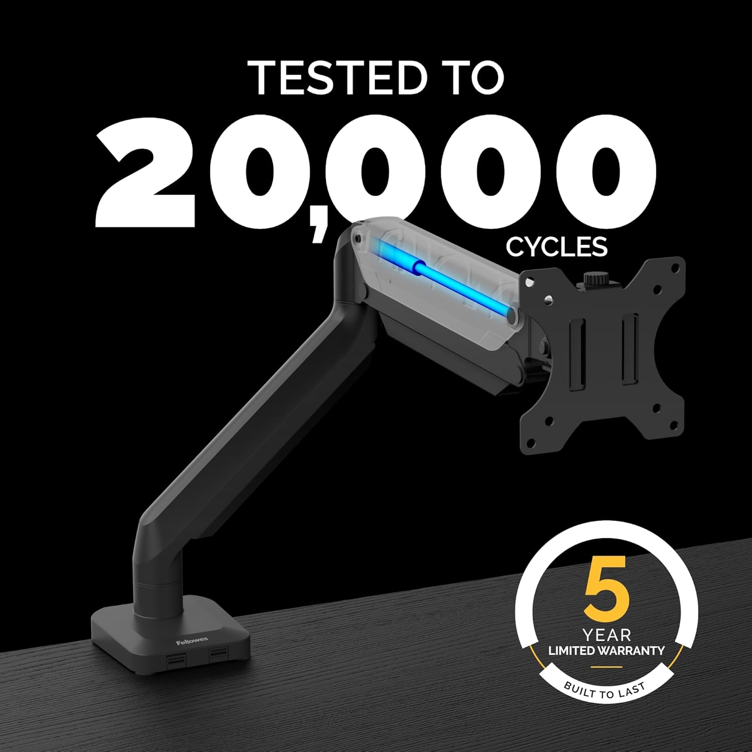 Fellowes Platinum Series Single Monitor Arm for 40-Inch Monitors, Full Motion, 360° Rotation