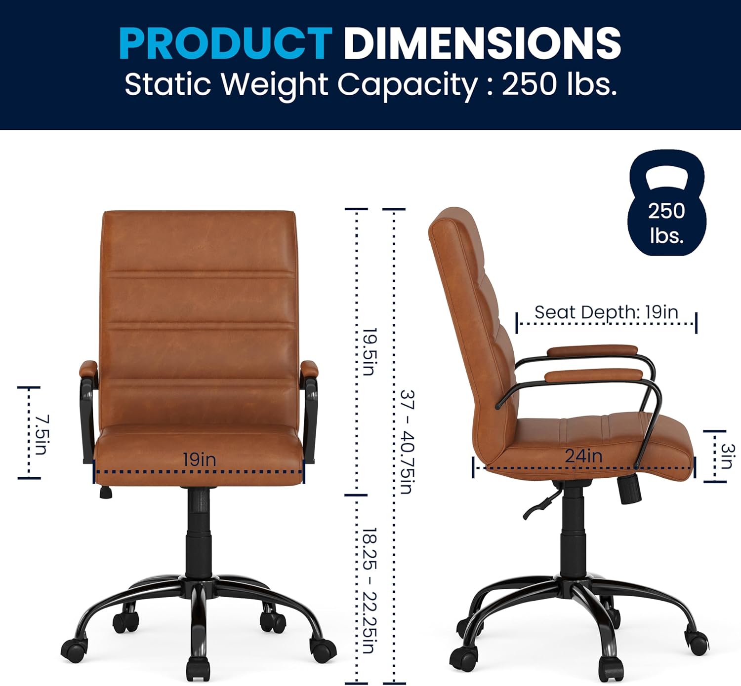 Flash Furniture Whitney Mid-Back Swivel LeatherSoft Desk Chair with Padded Seat and Armrests