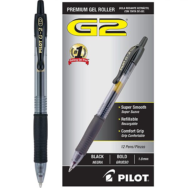 Pilot G2 Premium Gel Pens, Black Pens, Bold Point 1 mm, 12 Black 12 Count (Pack of 1)