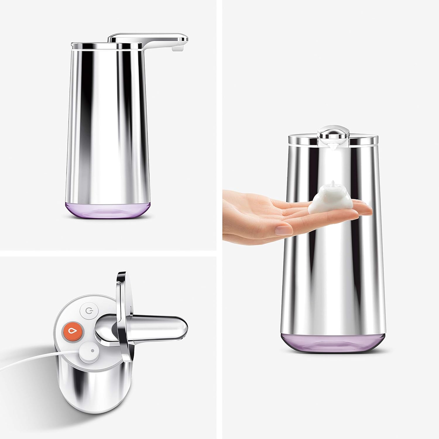 simplehuman Foam Sensor Pump Touchless Soap Dispenser, Rechargeable, Refillable Cartridge Included