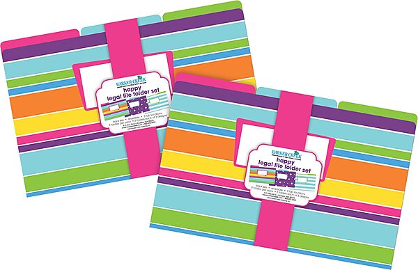 Barker Creek Legal Size Designer File Folders, Happy, Multicolor, Replace Bland and Boring with Bright and Beautiful Legal File Folders, Tabs are 1/3 Cut, 18 Folders in Pkg, 6 Each of 3 Designs (3907)