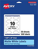 AVERY Matte White Oval Labels, Sure Feed Technology, 1.5 x 3 in
