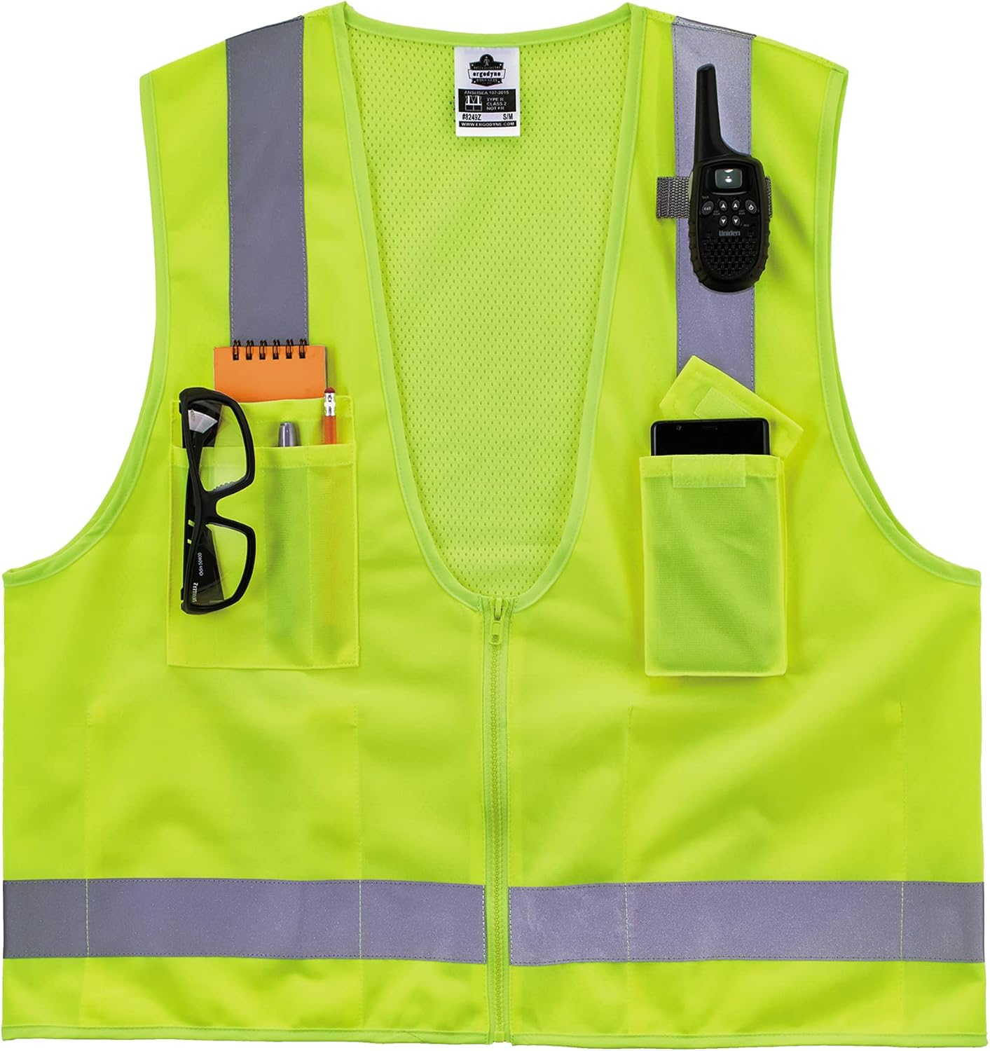Ergodyne GloWear 8249Z Hi-Vis Surveyor Safety Vest, Solid Front Mesh Back, Type R Class 2