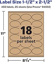 Avery Kraft Brown Oval Labels, Sure Feed Technology, 1.5" x 2.5", Laser/Inkjet Printable
