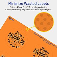 Avery Printable Round Labels, Sure Feed Technology, 2-3/4" Diameter, Bright Orange Labels, Print-to-The-Edge, Laser/Inkjet Printable, 60 Total, Great for Soaps and Packaging 60 labels