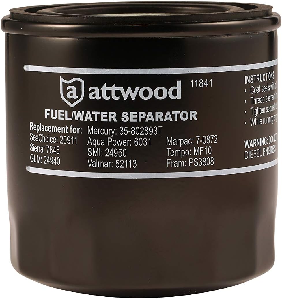attwood 11840-7 Universal 10-Micron Fuel/Water Separator for 2-Cycle and 4-Cycle Engines, One Size