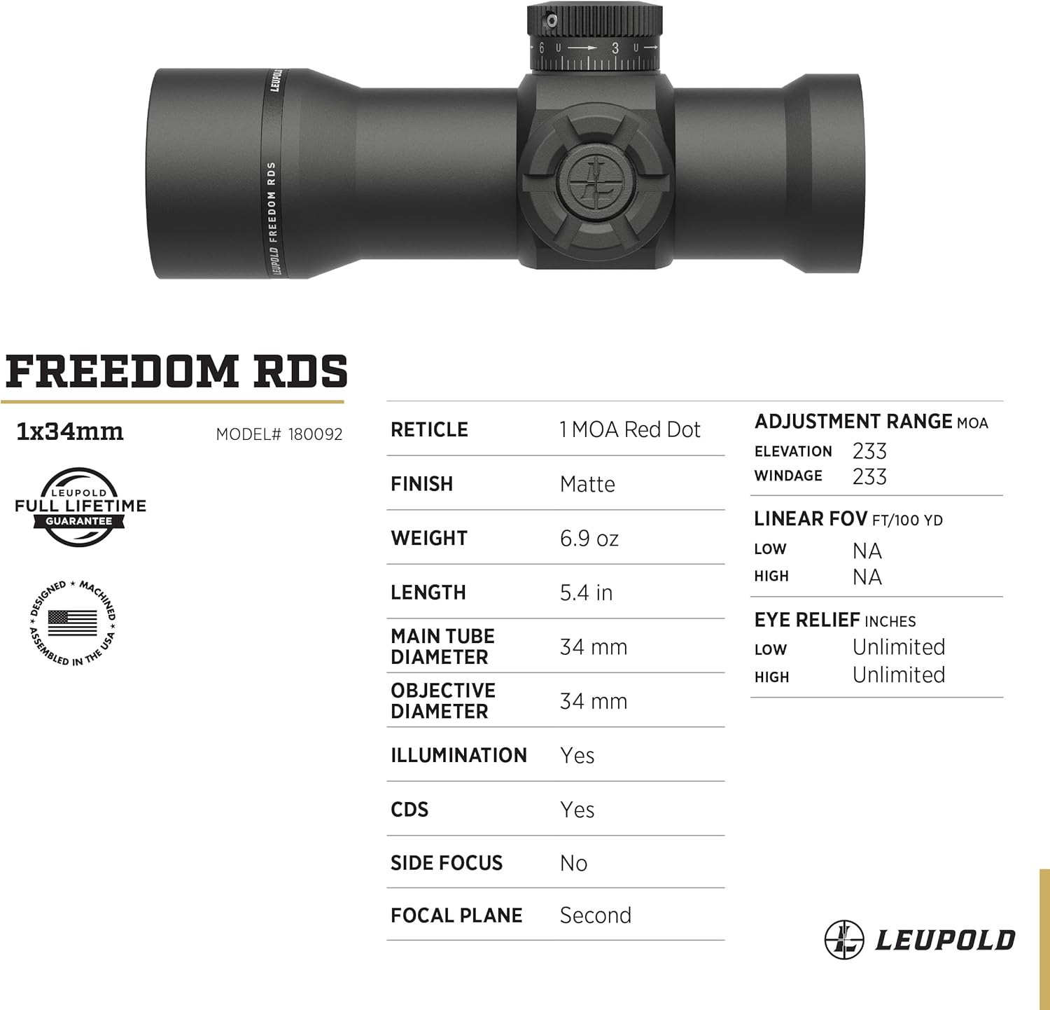 LEUPOLD Freedom RDS Red Dot Sight, 1.0 MOA