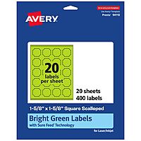 AVERY Printable Square Scalloped Labels, Sure Feed Technology