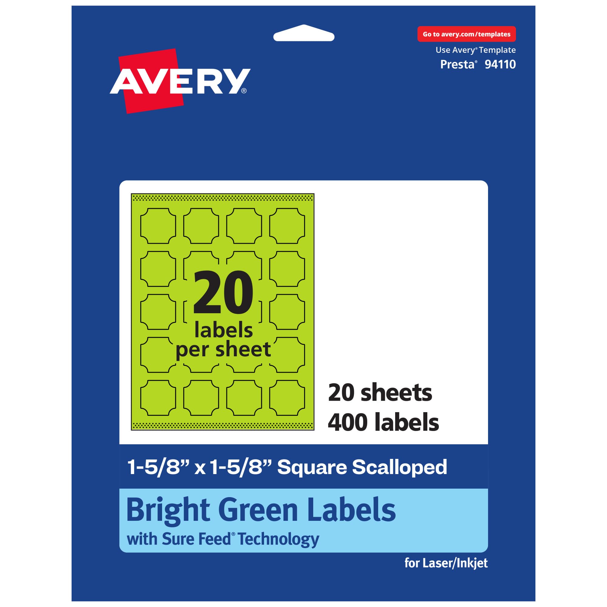AVERY Printable Square Scalloped Labels, Sure Feed Technology