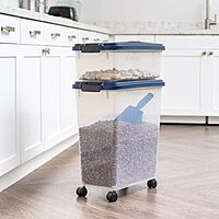 IRIS USA Airtight Dog Food Storage Container, 40 lbs & 14 lbs Combo, Stackable Treat Box, 2-Cup Scoop, Wheels, Keep Fresh, Easy Mobility, Navy Clear/Navy - Black Buckle