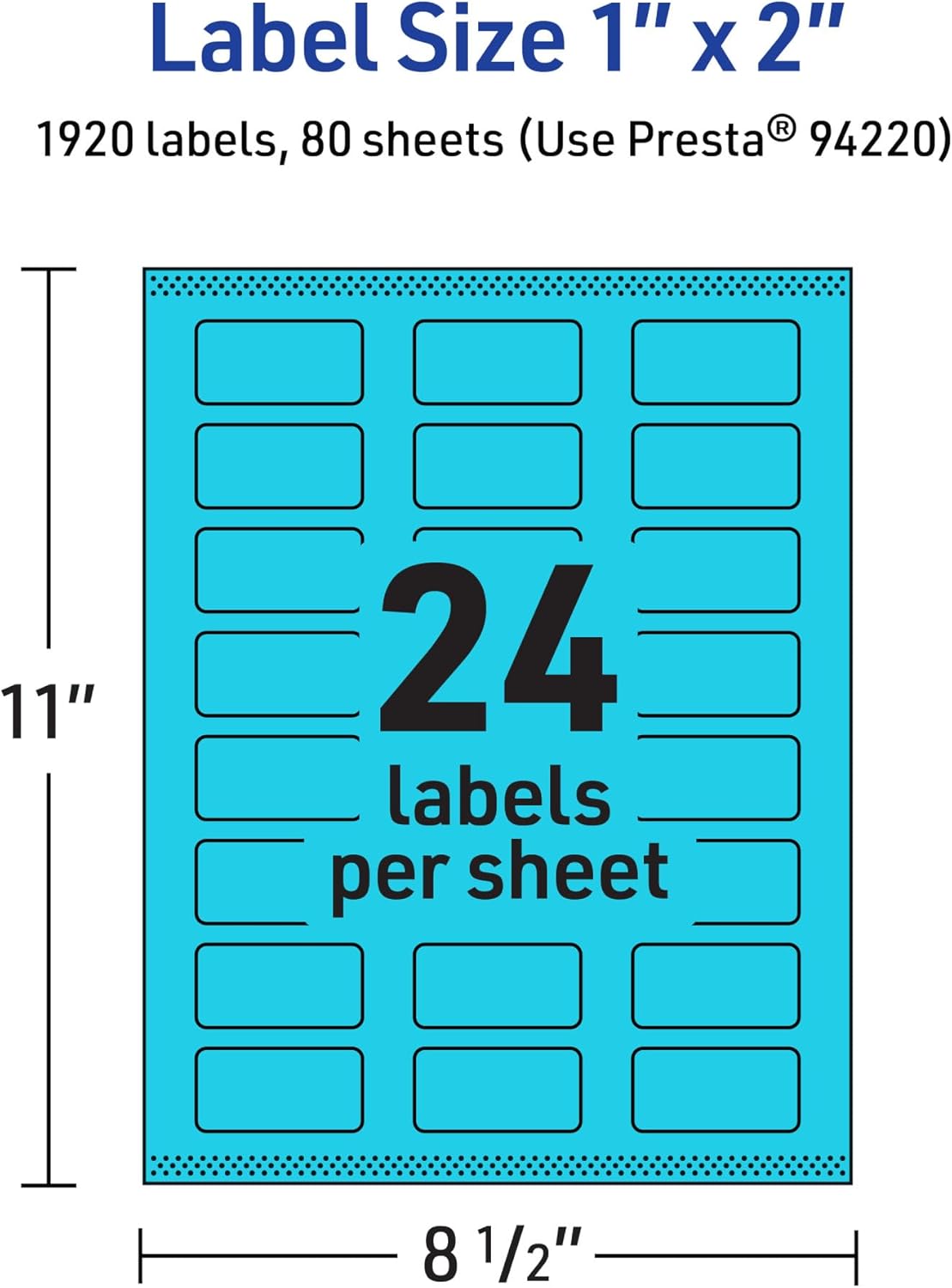 Avery Printable Rectangle Labels, Sure Feed Technology, 1" x 2", Bright Blue, Print-to-The-Edge, Laser/Inkjet Printable
