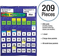 Carson Dellosa 26" x 37.25" Weather and Monthly Calendar Pocket Chart, Months, Days of The Week, Dates, and Season Cards for Circle Time Learning Center, Homeschool, or Classroom Organization
