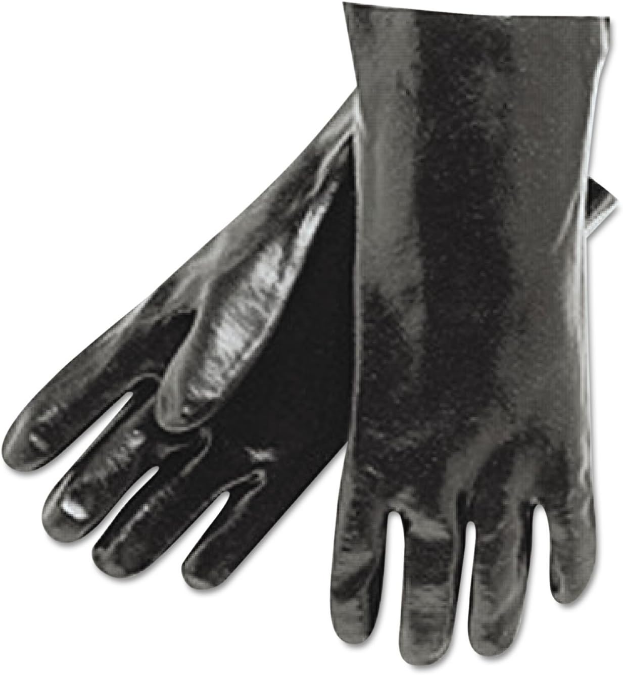 Smooth Finish Single Dipped PVC Gloves, 18" Long, Large, Black, 12 Pairs