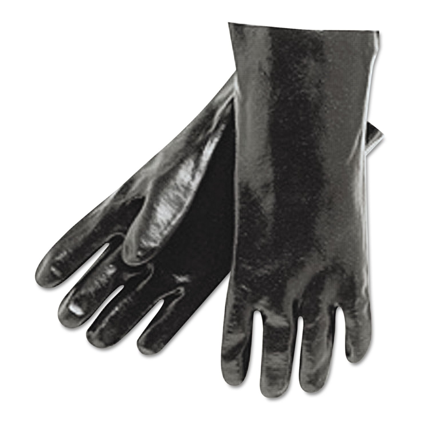 Smooth Finish Single Dipped PVC Gloves, 18" Long, Large, Black, 12 Pairs