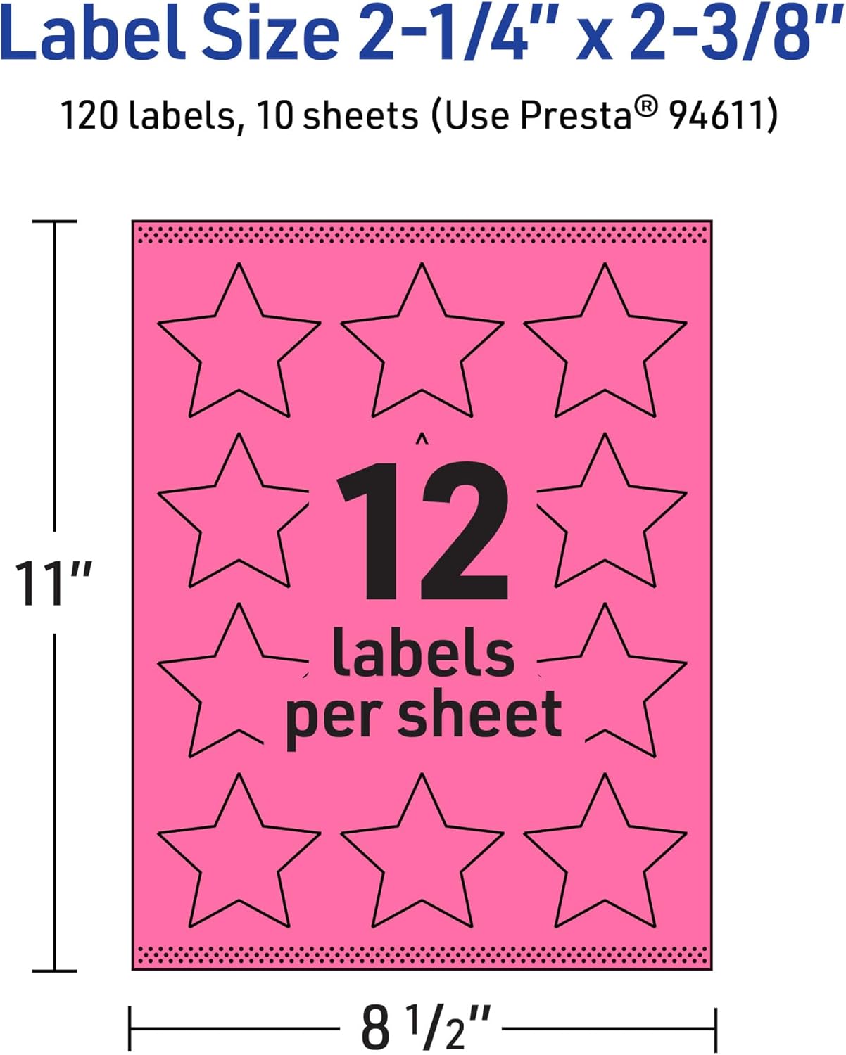 Avery Printable Star Labels, Sure Feed Technology, 2-1/4" x 2-3/8", Bright Pink, Print-to-The-Edge, Laser/Inkjet
