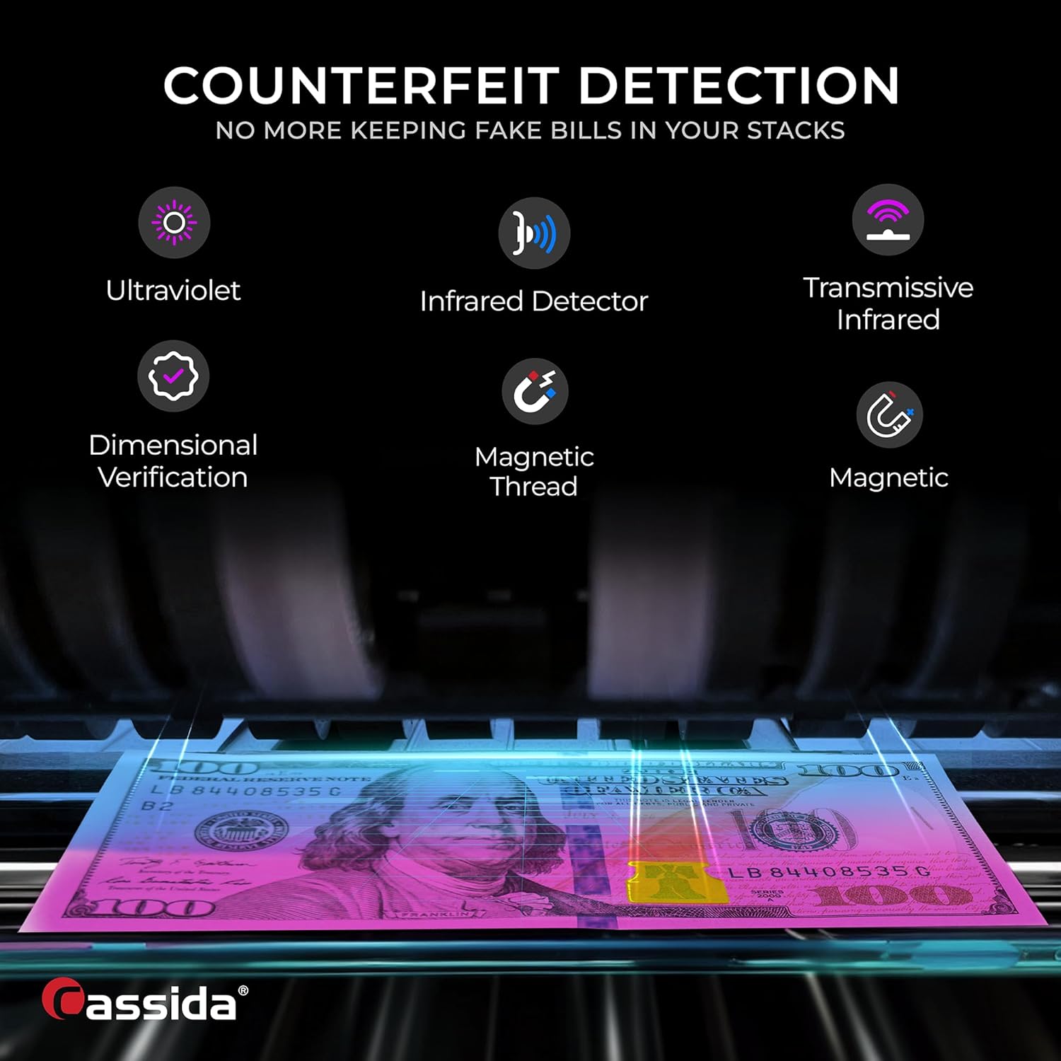Cassida 6600 UV/MG – USA Business Grade Money Counter with UV/MG/IR Counterfeit Detection
