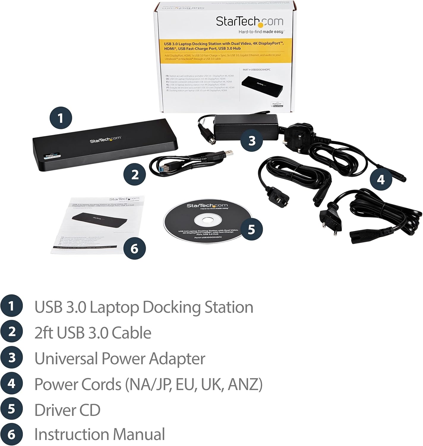 StarTech.com USB 3.0 Docking Station - 4K - HDMI / DisplayPort - with Fast Charge / Ethernet / Audio
