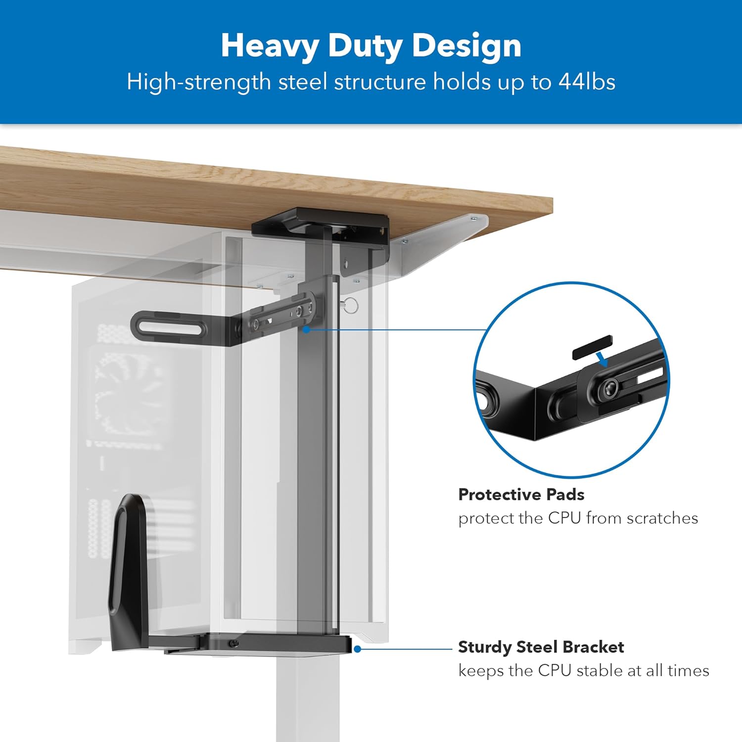 Mount-It! CPU Under Desk Mount Bracket, Height Adjustable Heavy Duty Computer Tower Wall Mount, 44 lbs Weight Capacity