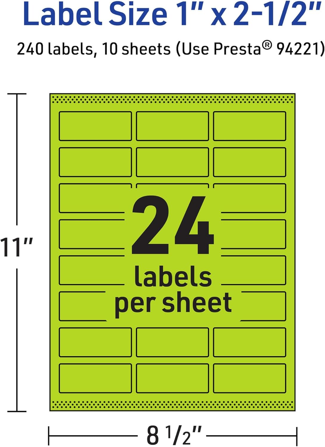 Avery Printable Rectangle Labels, Sure Feed Technology, 1" x 2-1/2", Bright Green, 240