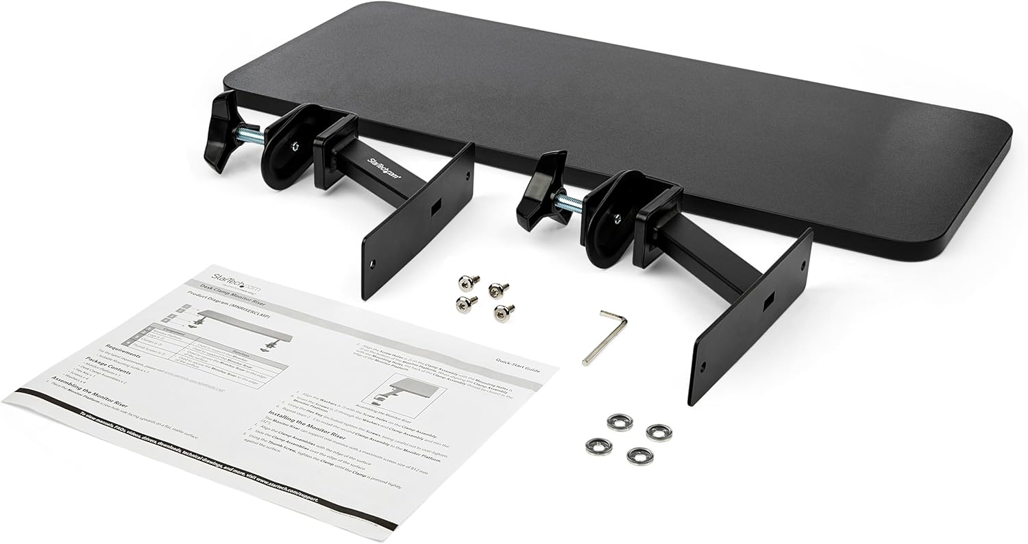 StarTech.com Monitor Riser Stand - Clamp-on Monitor Shelf for Desk - Extra Wide 25.6" (65 cm) for up to 34" Monitors