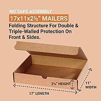 AVIDITI Medium Shipping Boxes 17"L x 11"W x 2.5"H, 25-Pack | Foldable Corrugated Cardboard Crush-Proof Box for Shipping, Packing, Moving and Storage 17x11x2.5