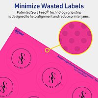 Avery Printable Round Labels, Sure Feed Technology, 2-1/4" Diameter, Neon Magenta, Print-to-The-Edge, Laser/Inkjet Printable