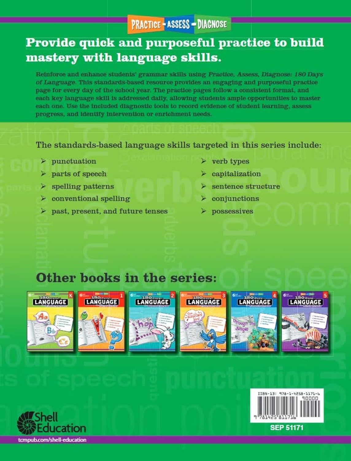 Shell Education 180 Days of Language for Sixth Grade (180 Days of Practice)