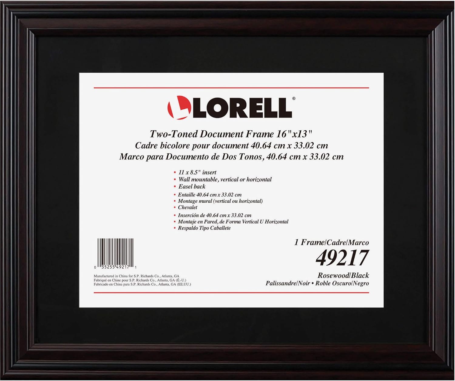 Lorell 2-toned Certificate Frame - 13in x 16in Frame Size - Holds 8.50in x 11in Insert - Rectangle - Desktop - Horizontal