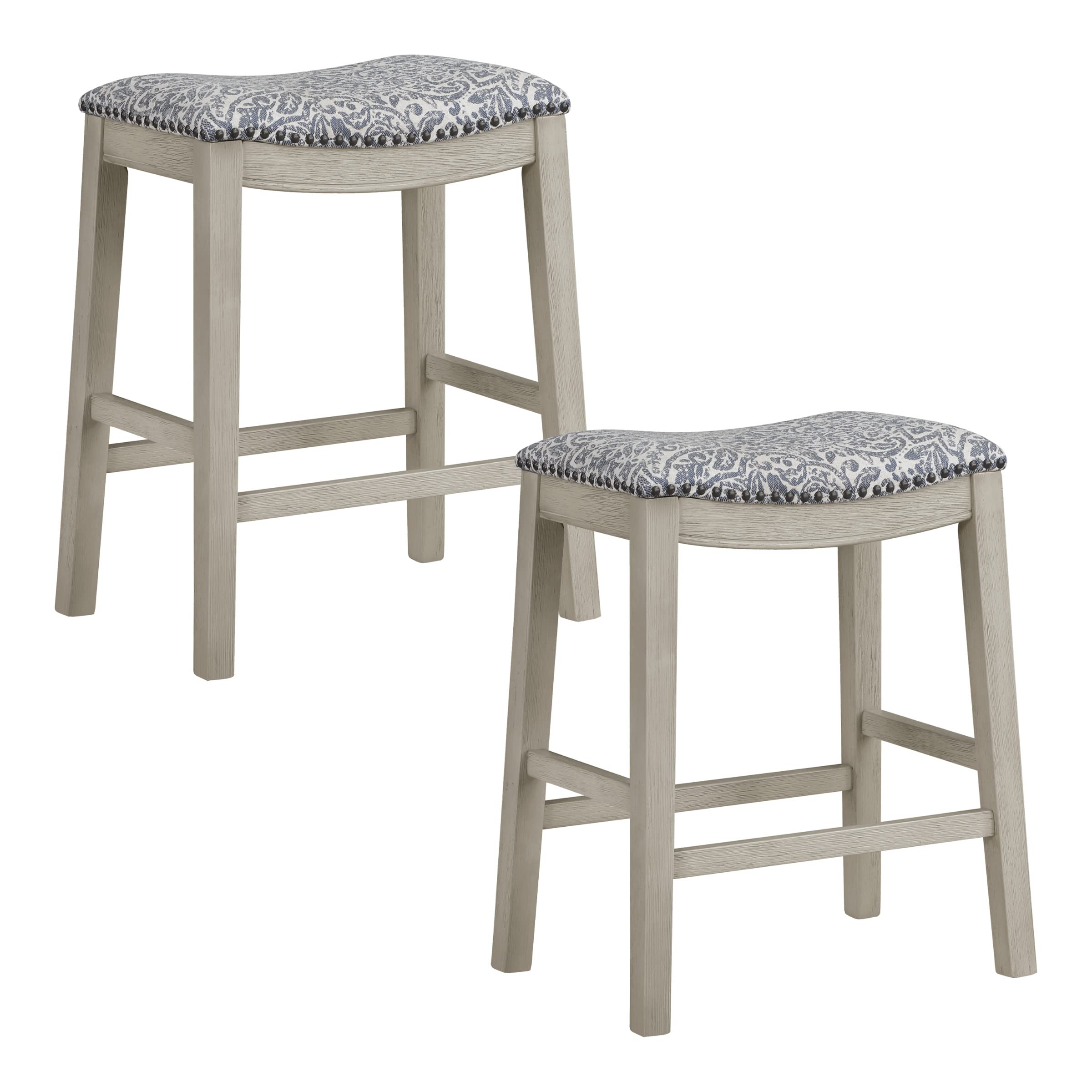 OSP Home Furnishings Metro Farmhouse Saddle Stool with Nailhead Trim, 2-Pack, 24-inch Counter Height