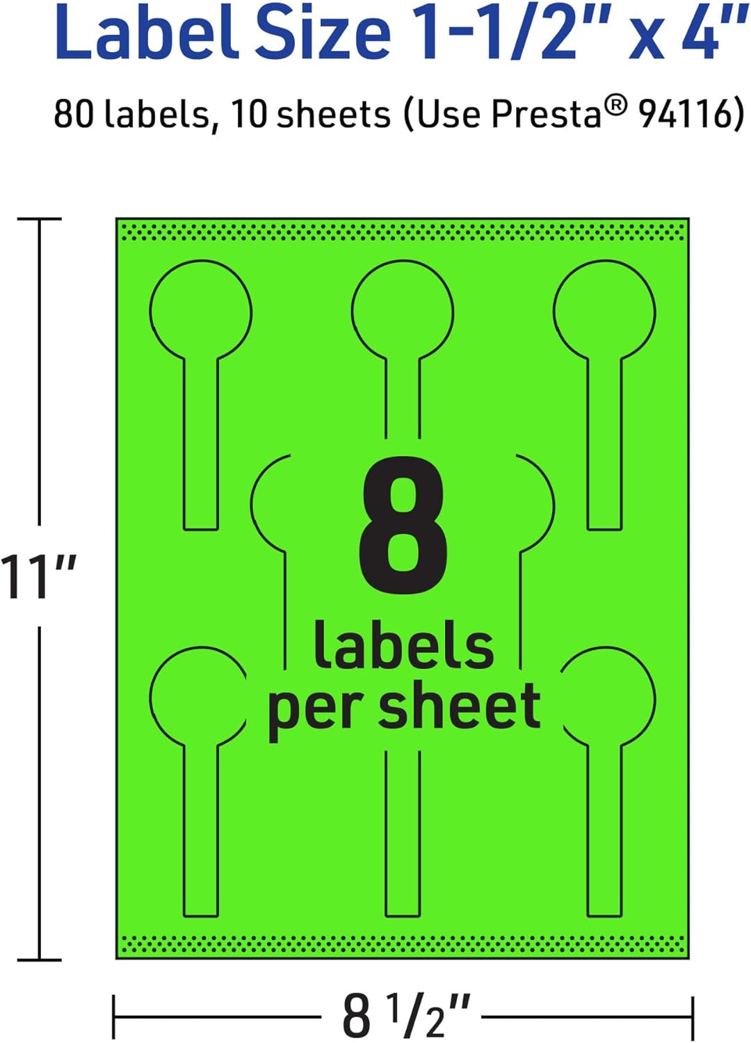 Avery Printable Lollipop Labels – Sure Feed Technology, 1-1/2" x 4", Neon Green, Print-to-the-Edge, Laser/Inkjet