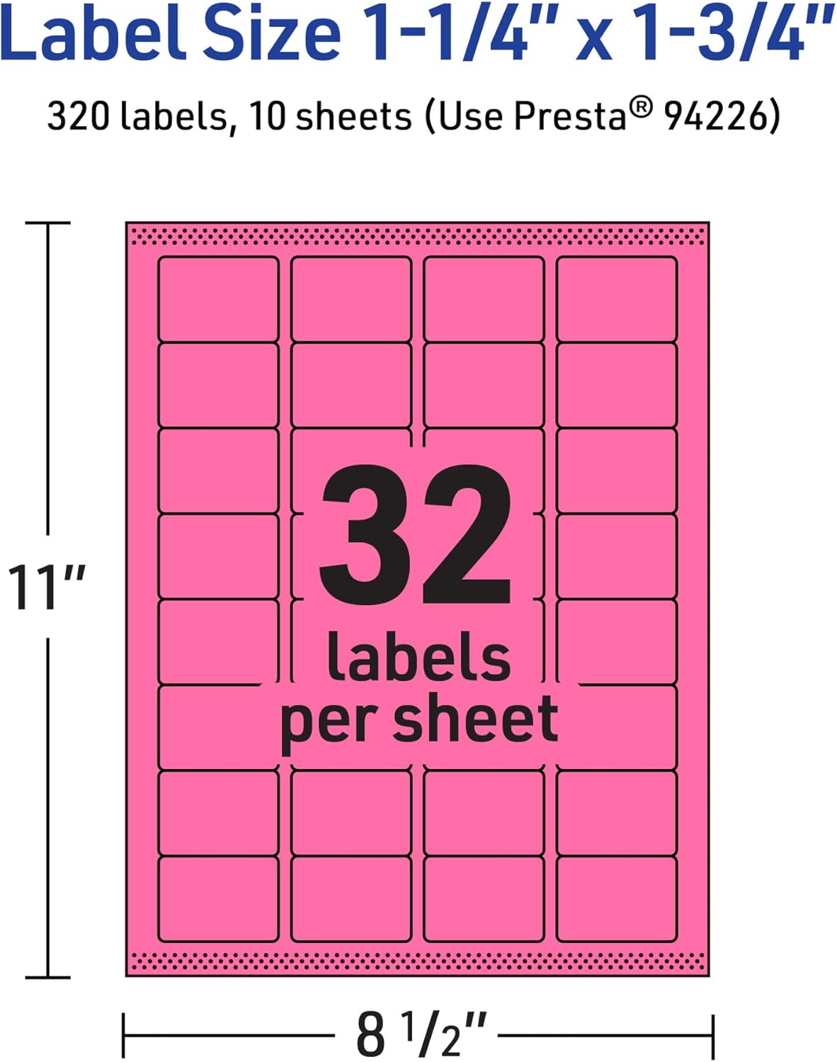 Avery Printable Rectangle Labels, Sure Feed Technology, 1-1/4" x 1-3/4", Bright Pink Labels, Laser/Inkjet Printable