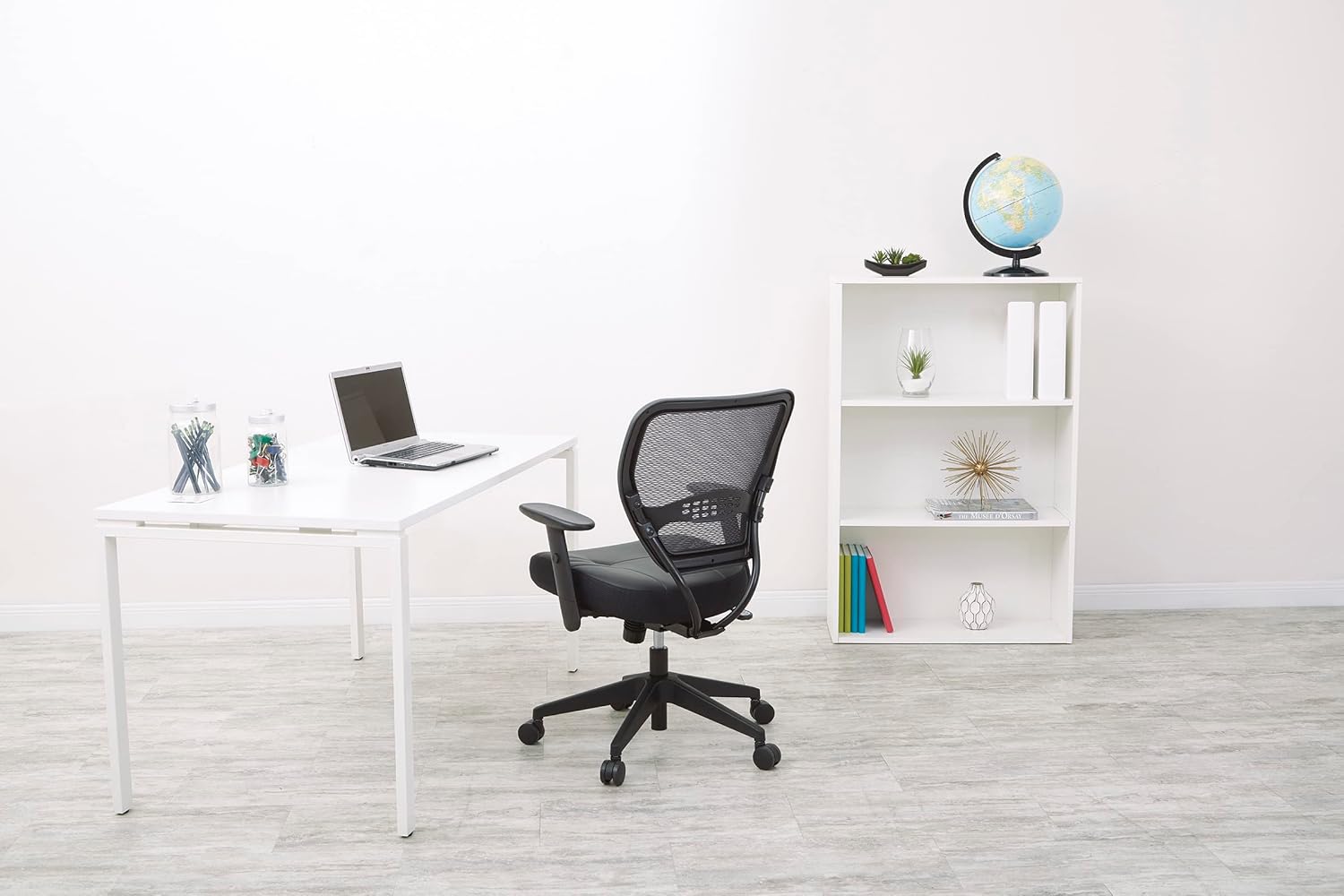 SPACE Seating Professional AirGrid Dark Back and Padded Black Eco Leather Seat, 2-to-1 Synchro Tilt Control