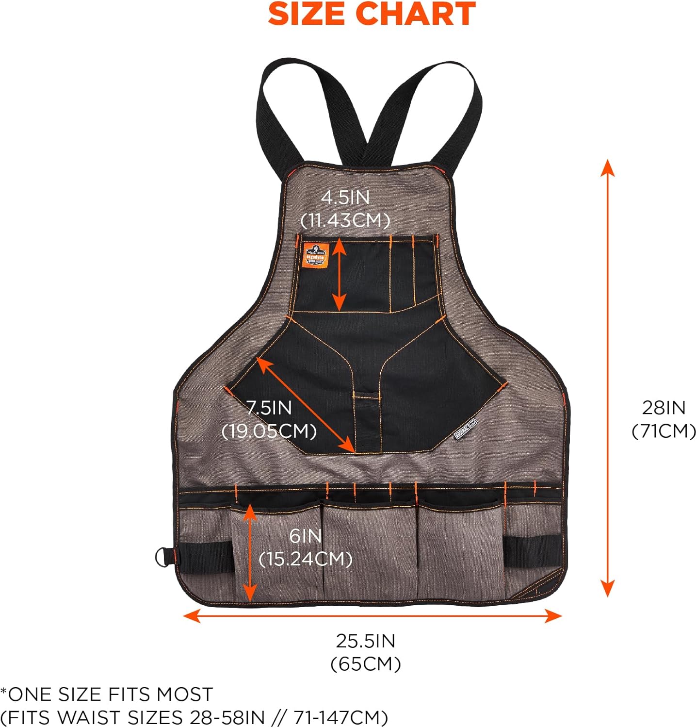 Ergodyne - 13694 Arsenal 5704 Torso Length Work Tool Apron, 22-Pockets, Gray