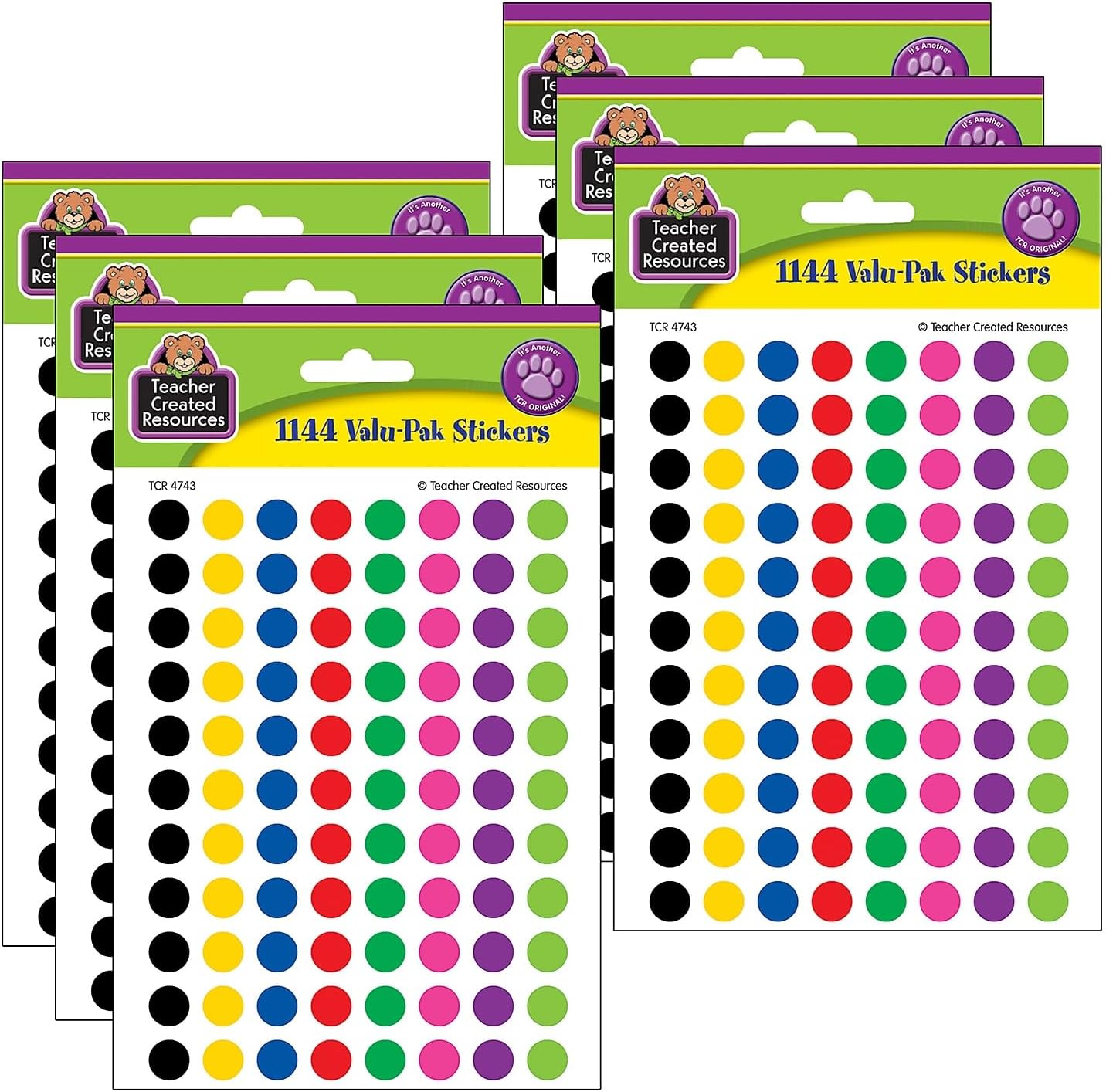 Teacher Created Resources® Mini Colorful Circles Valu-Pak Stickers, 1144 Per Pack, 6 Packs