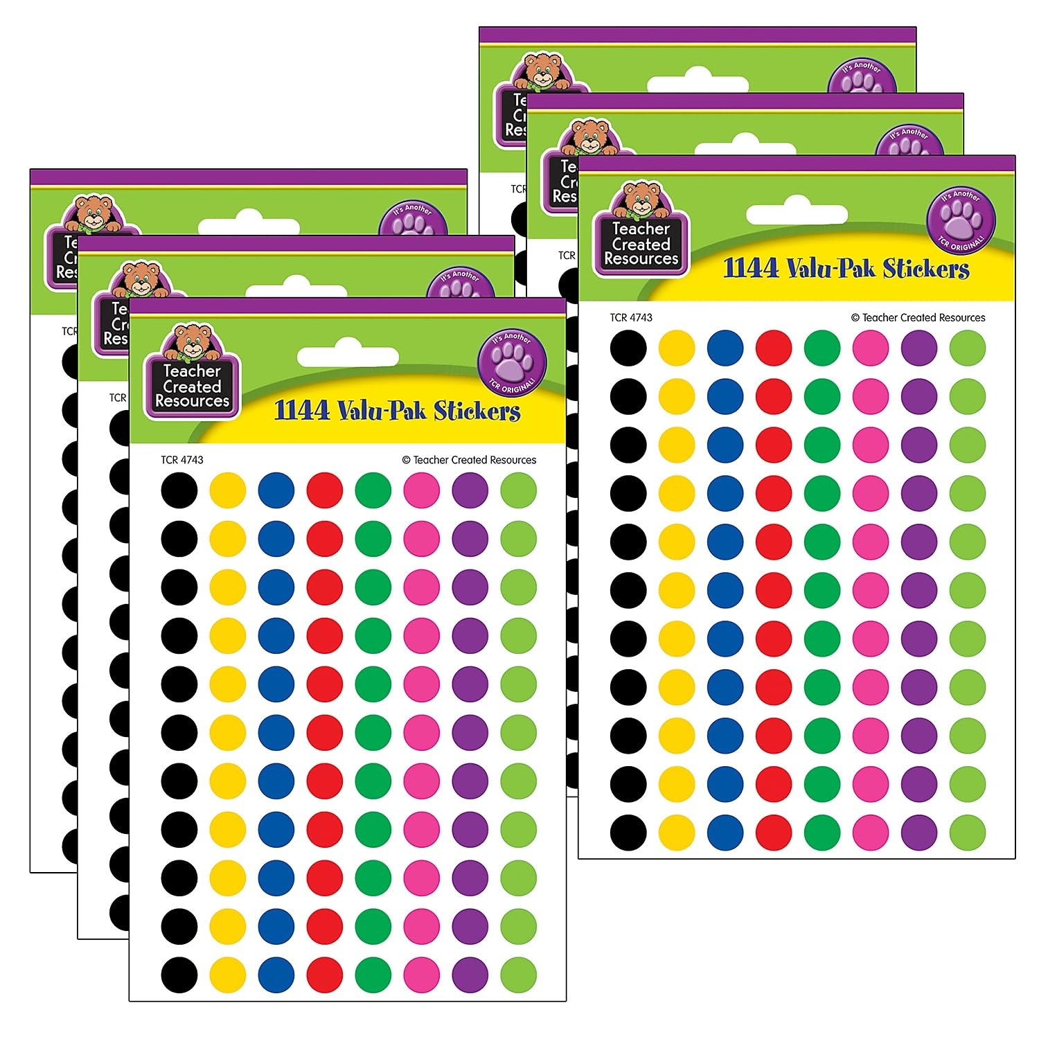 Teacher Created Resources® Mini Colorful Circles Valu-Pak Stickers, 1144 Per Pack, 6 Packs