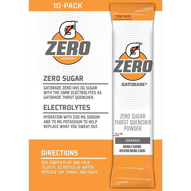 The Gatorade Gatorade G Zero, Sugar Free Powder Sticks, 0.10oz Packets (Mixes with 20 ounces of Water) 10 Pack (Orange)